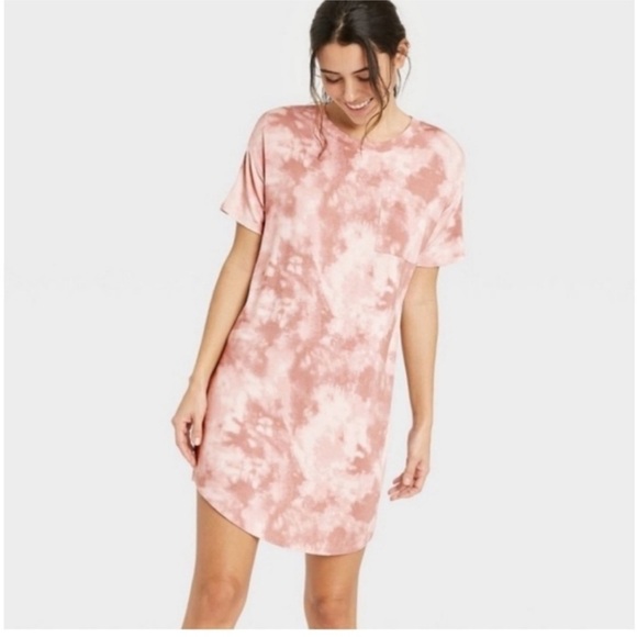 stars above Other - Stars Above Pink Tie Dye Short Sleeve Sleep T-Shirt Tunic Dress